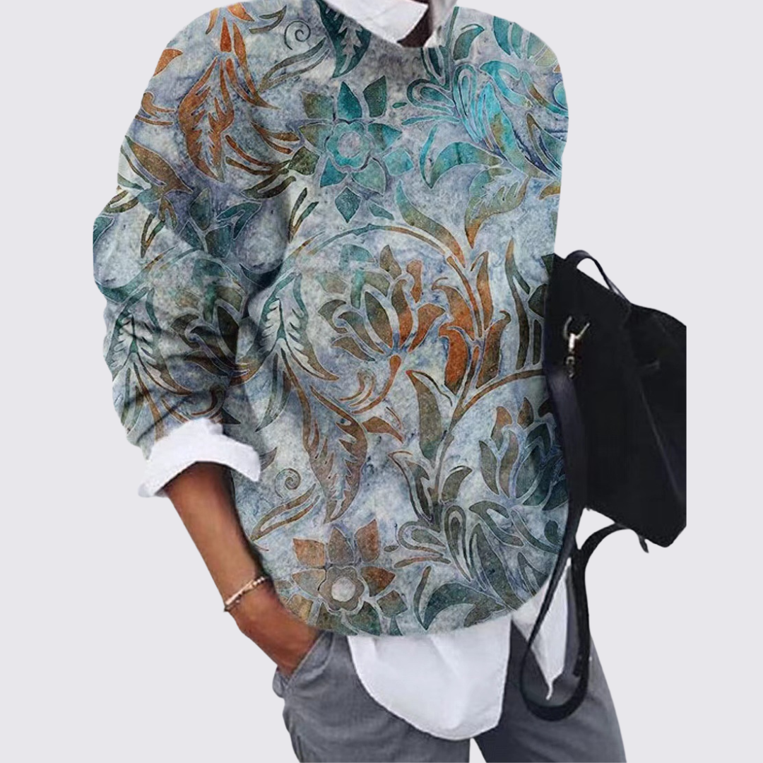 Damen Pullover mit Rundhalsausschnitt – Strick Pullover – Patchwork Muster