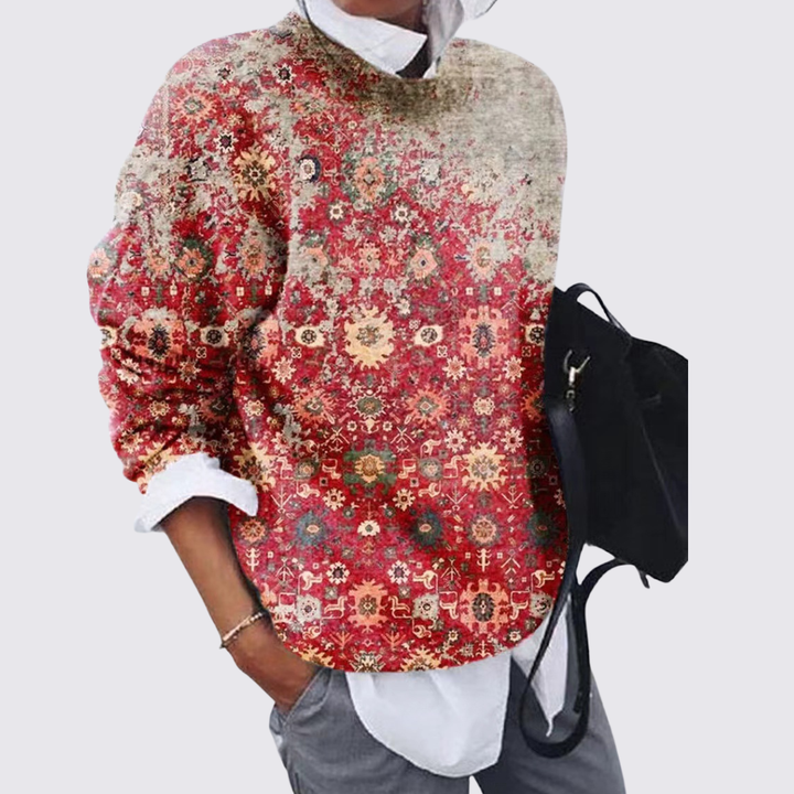 Damen Pullover mit Rundhalsausschnitt – Strick Pullover – Patchwork Muster