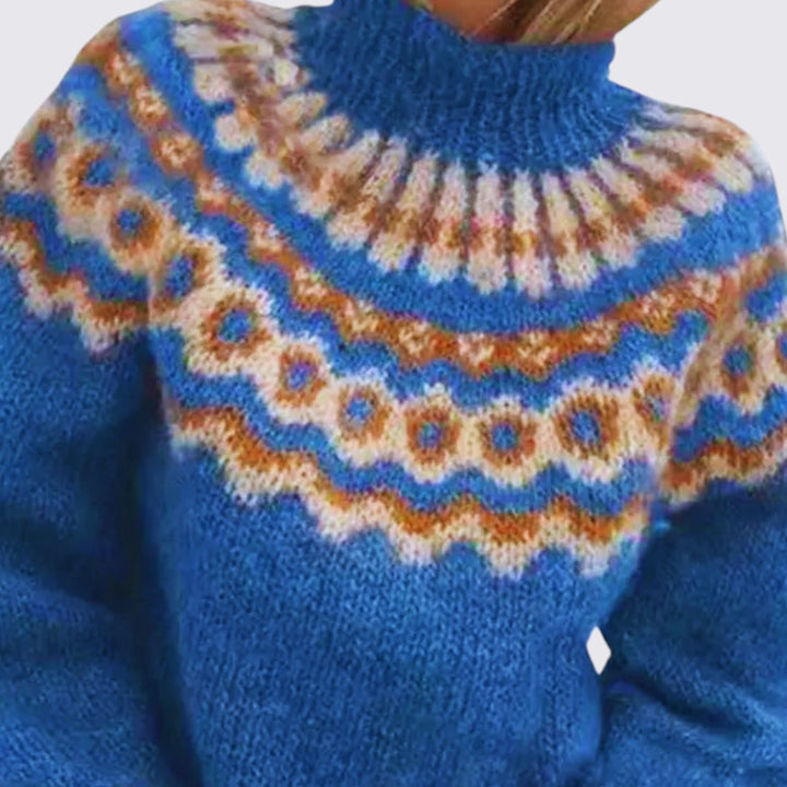 Damen Pullover mit Stehkragen – Norweger Pullover – Muster Oben