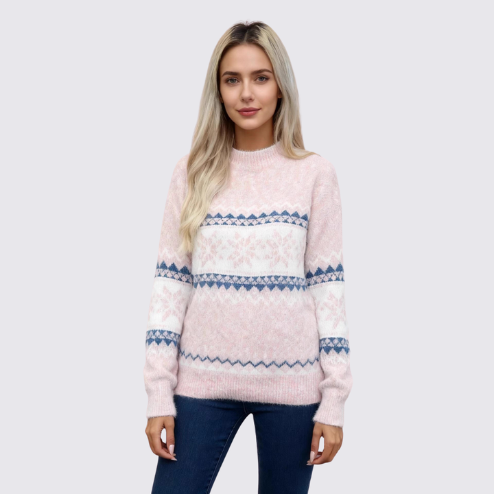 Damen Pullover mit Stehkragen – Norweger Pullover – Muster Streifen