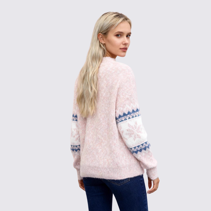 Damen Pullover mit Stehkragen – Norweger Pullover – Muster Streifen