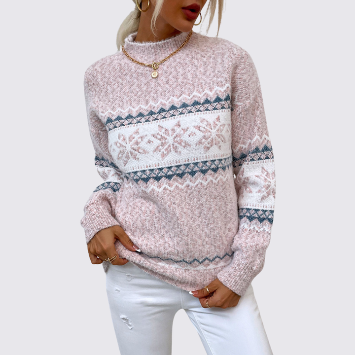 Damen Pullover mit Stehkragen – Norweger Pullover – Muster Streifen