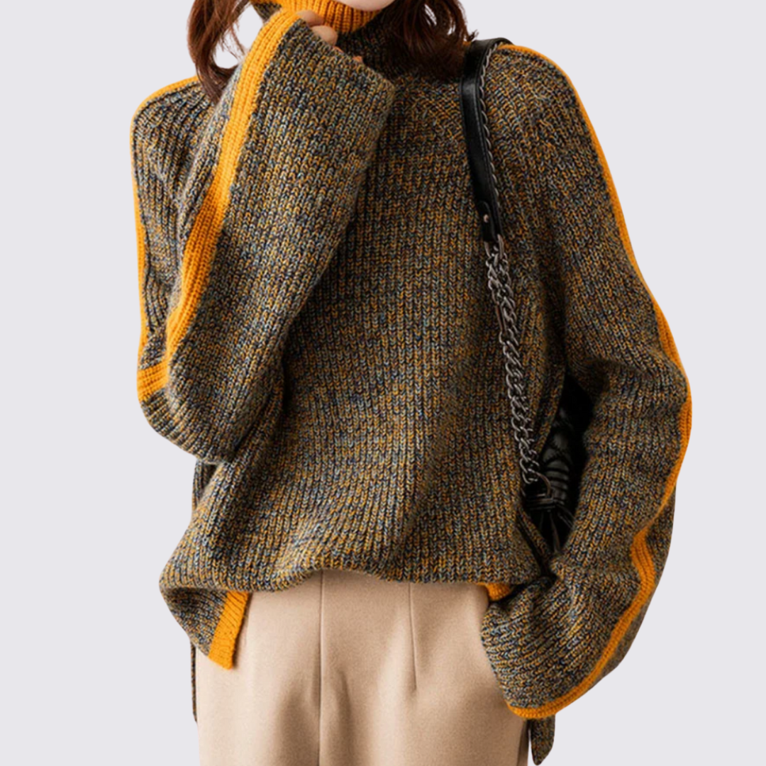 Damen Pullover mit Stehkragen – Strick Pullover – Breite Ärmel