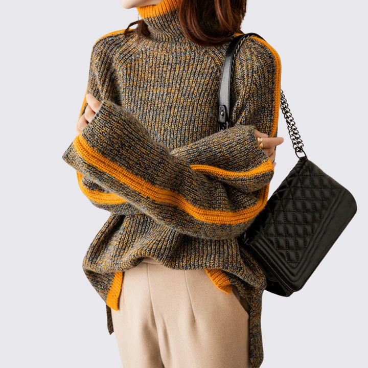 Damen Pullover mit Stehkragen – Strick Pullover – Breite Ärmel