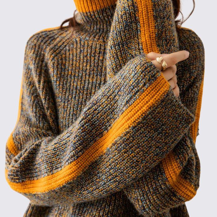 Damen Pullover mit Stehkragen – Strick Pullover – Breite Ärmel