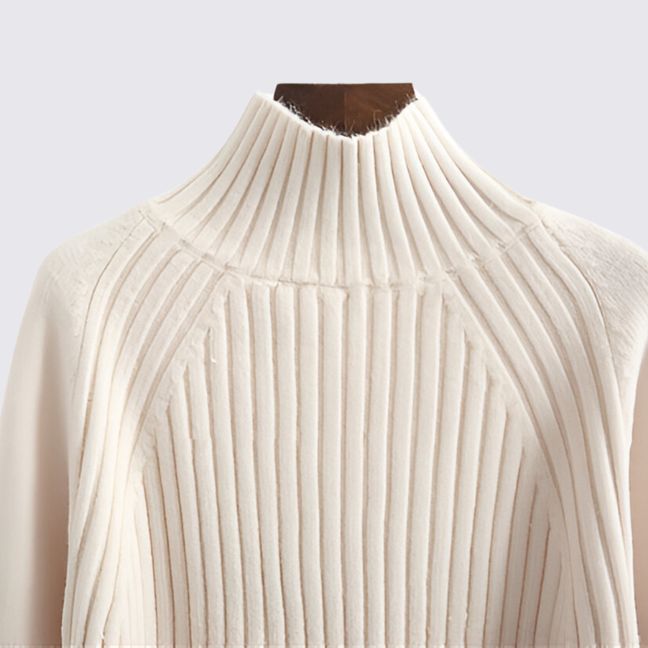 Damen Pullover mit Stehkragen - Strick Pullover - Gerippt