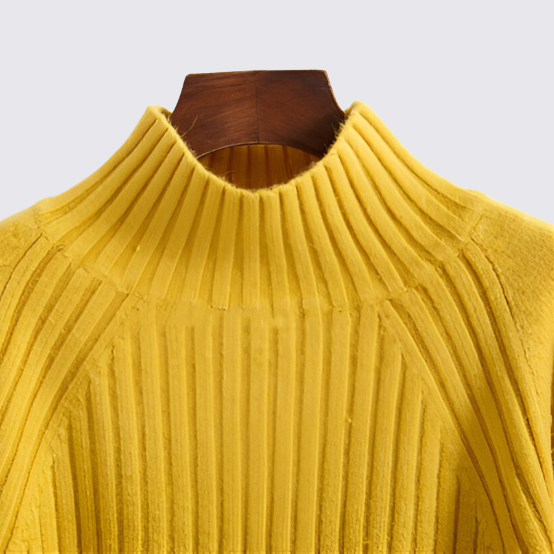 Damen Pullover mit Stehkragen - Strick Pullover - Gerippt