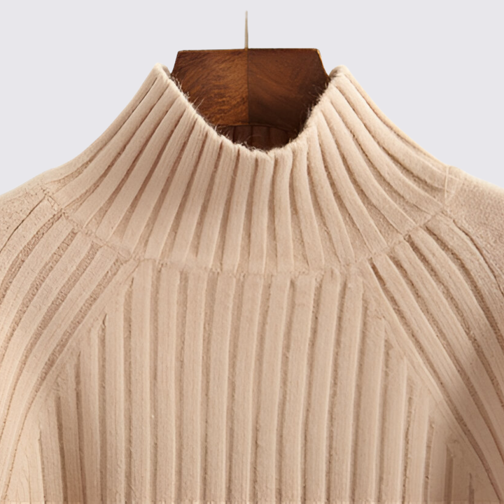 Damen Pullover mit Stehkragen - Strick Pullover - Gerippt