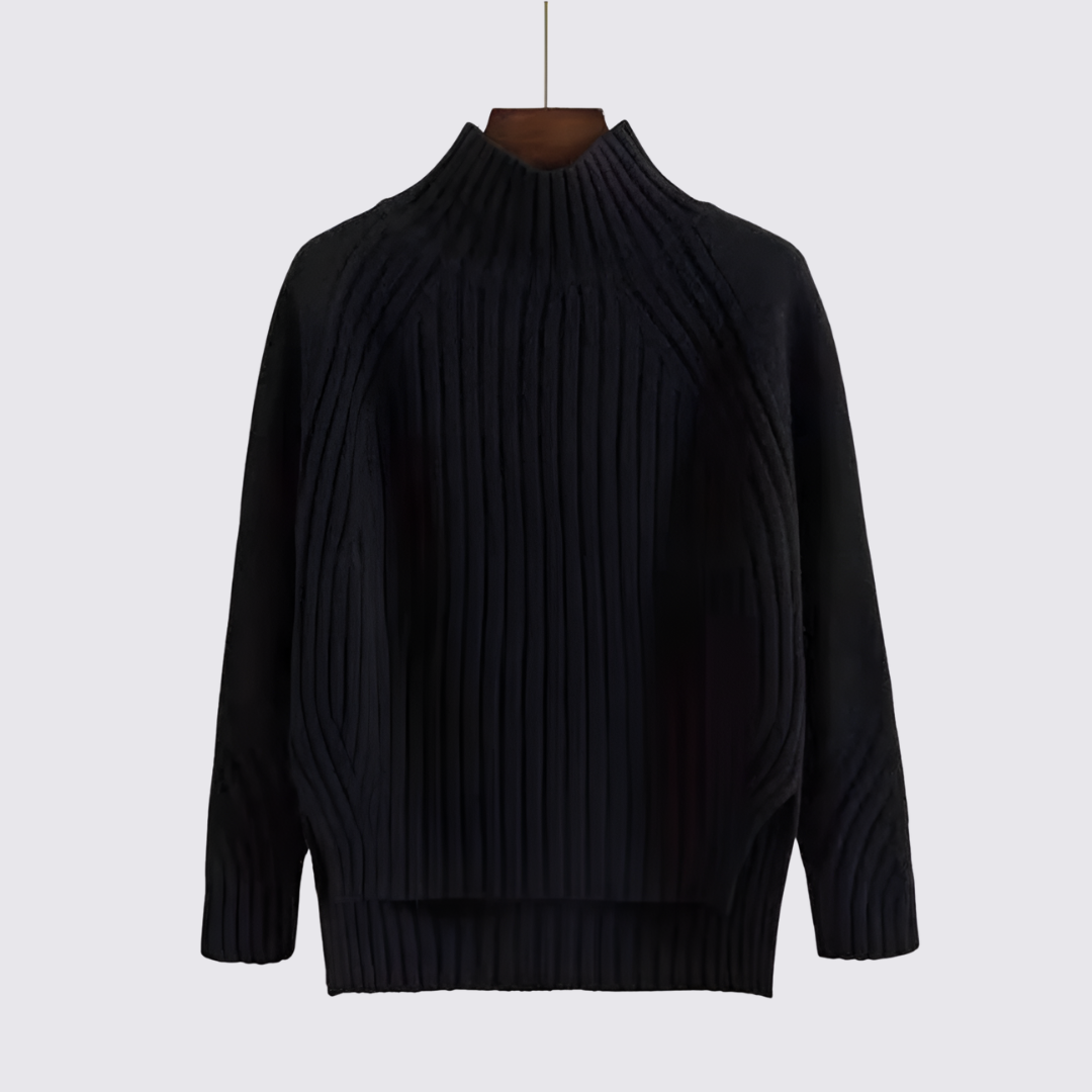 Damen Pullover mit Stehkragen - Strick Pullover - Gerippt