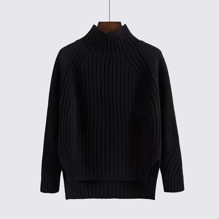 Damen Pullover mit Stehkragen - Strick Pullover - Gerippt