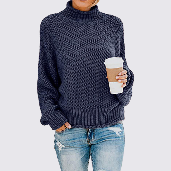 Damen Pullover mit Stehkragen – Strick Pullover – Grobstrick