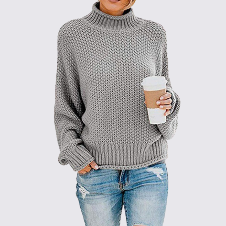 Damen Pullover mit Stehkragen – Strick Pullover – Grobstrick