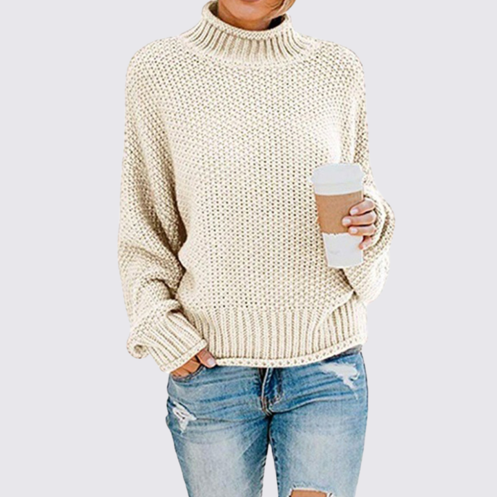 Damen Pullover mit Stehkragen – Strick Pullover – Grobstrick