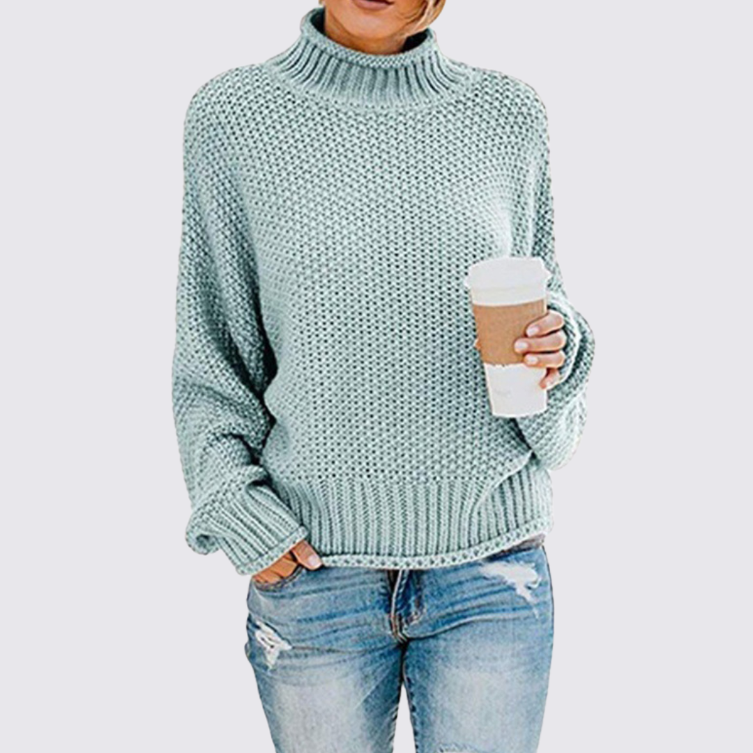 Damen Pullover mit Stehkragen – Strick Pullover – Grobstrick