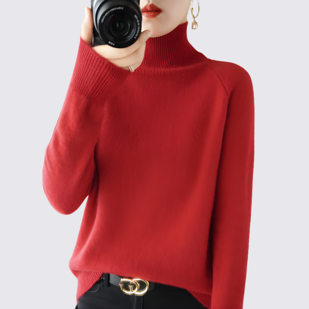 Damen Pullover mit Stehkragen - Strick Pullover - Langarm