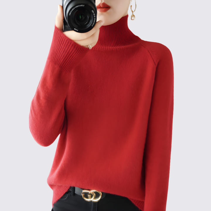 Damen Pullover mit Stehkragen - Strick Pullover - Langarm