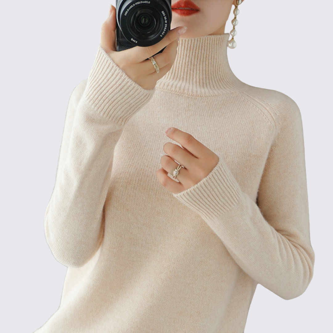 Damen Pullover mit Stehkragen - Strick Pullover - Langarm