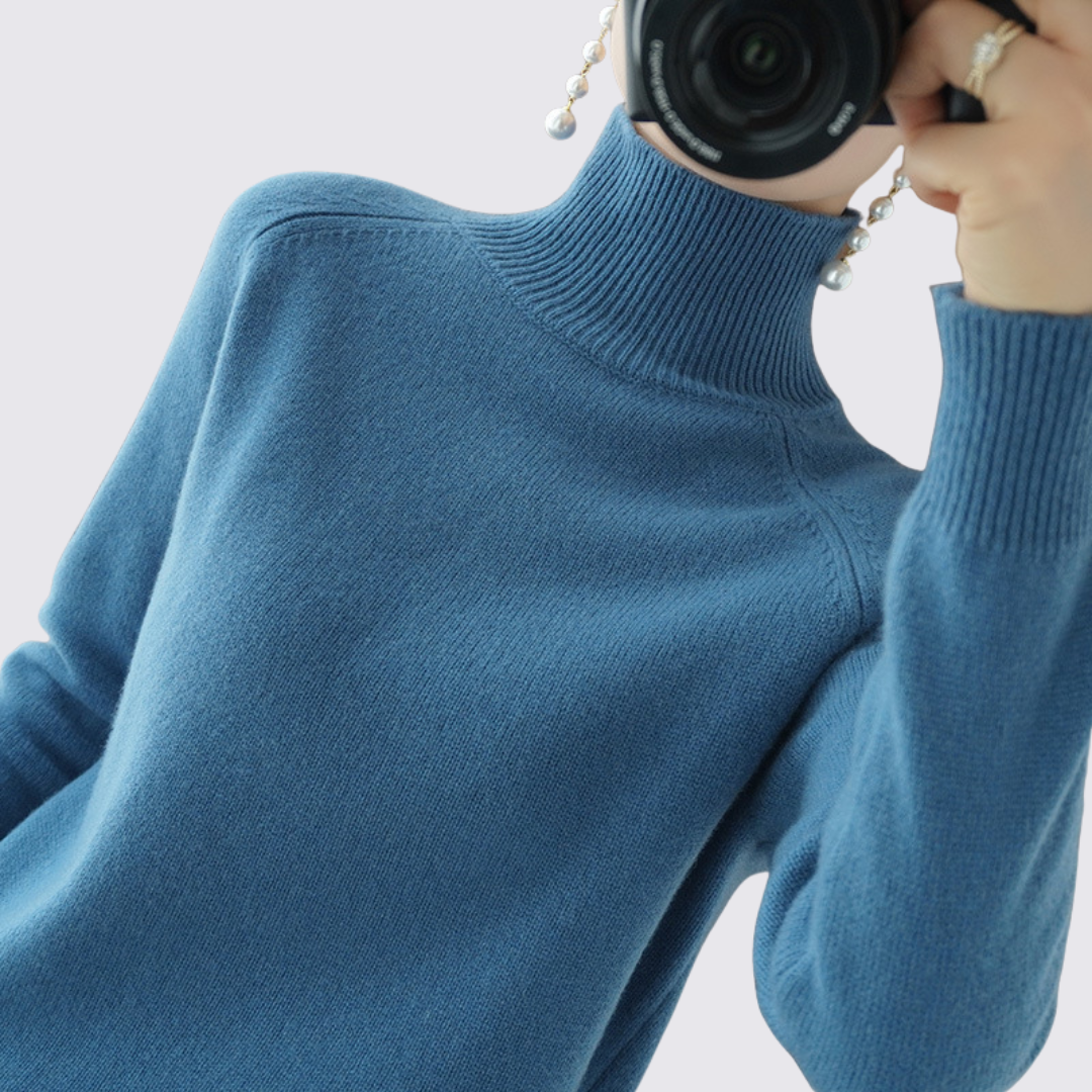 Damen Pullover mit Stehkragen - Strick Pullover - Langarm