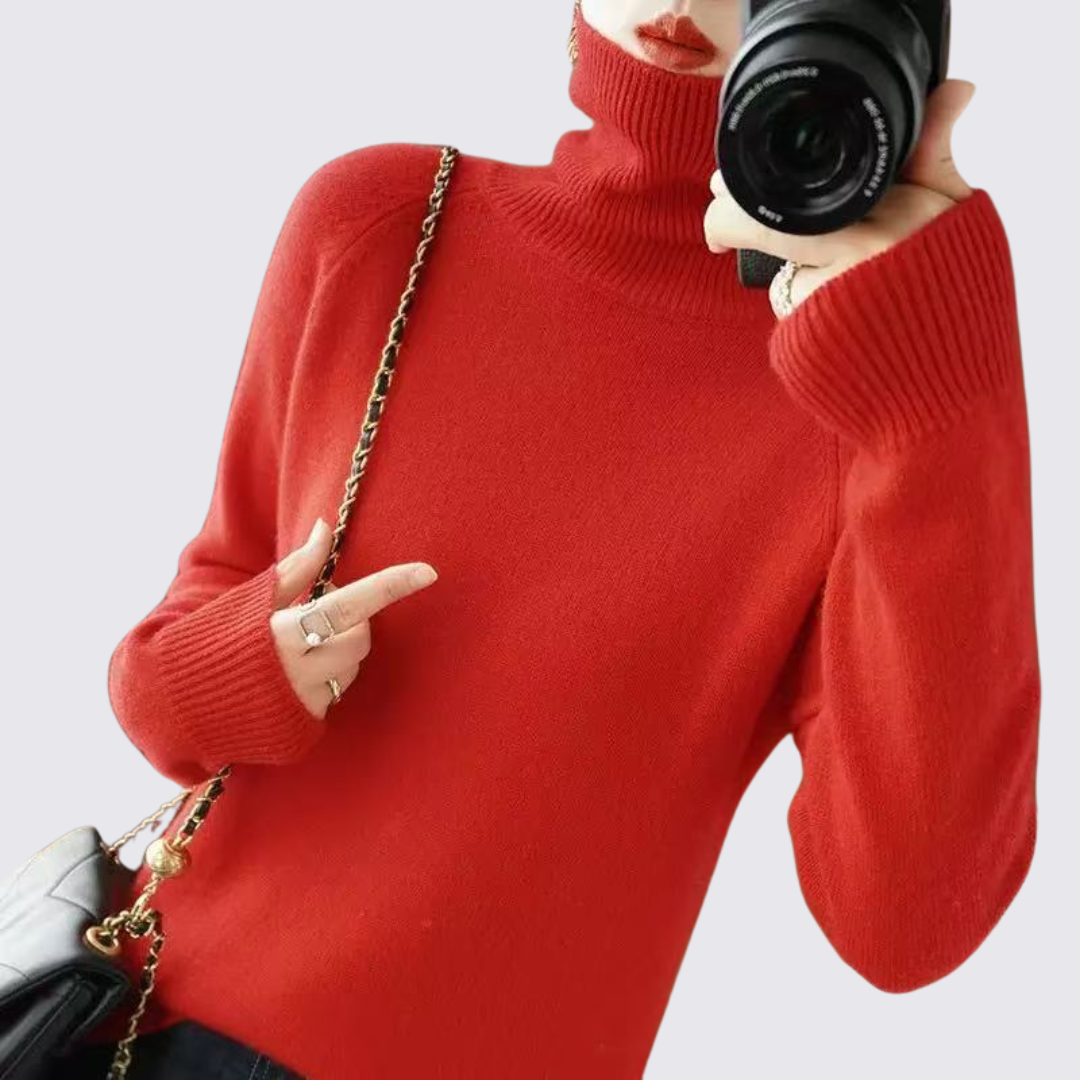 Damen Pullover mit Stehkragen - Strick Pullover - Langarm