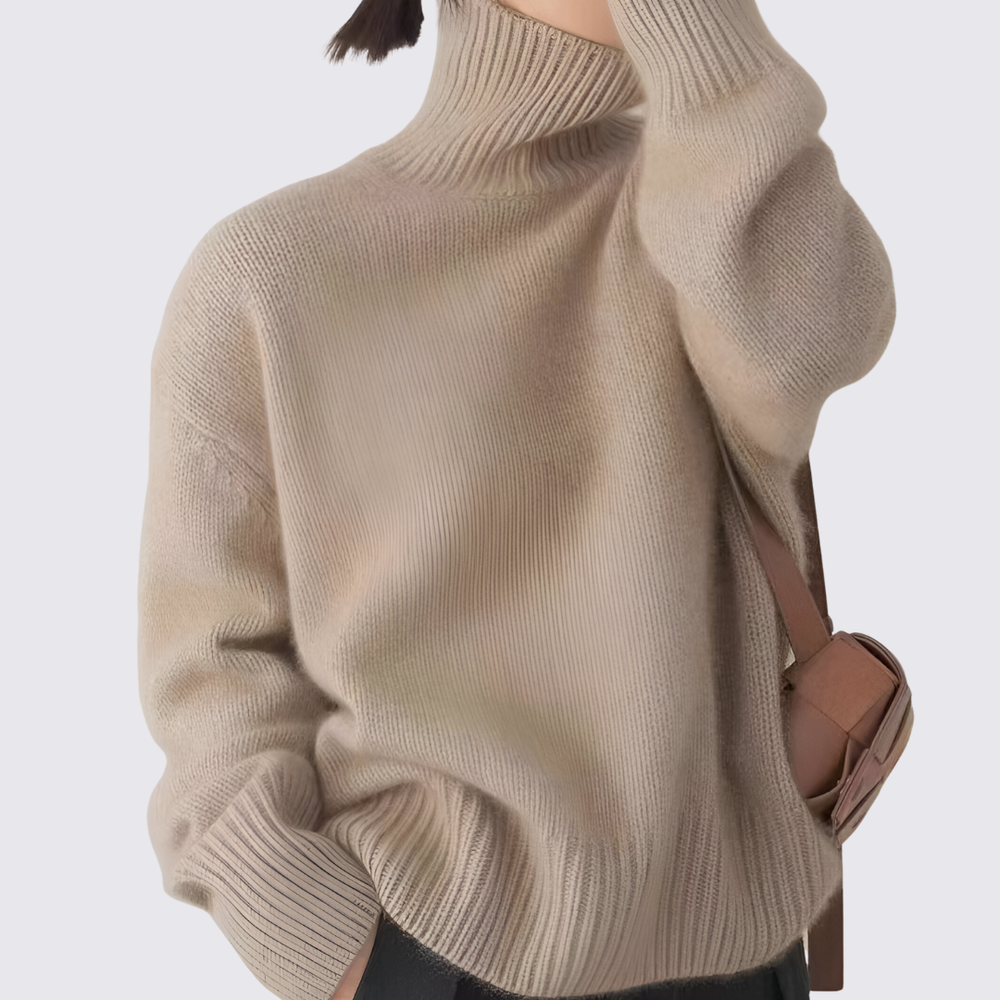 Damen Pullover mit Stehkragen – Strick Pullover – Locker Geschnitten