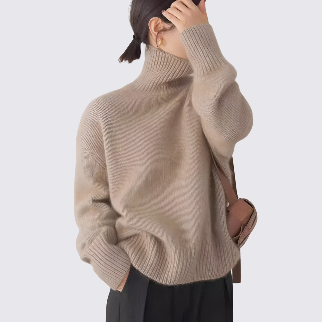 Damen Pullover mit Stehkragen – Strick Pullover – Locker Geschnitten