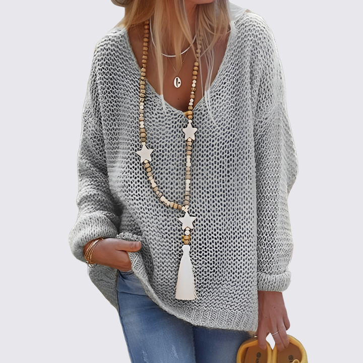 Damen Pullover mit V-Ausschnitt – Oversize Pullover – Grobstrick