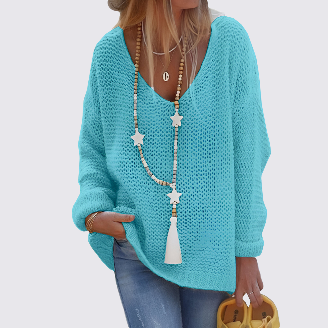 Damen Pullover mit V-Ausschnitt – Oversize Pullover – Grobstrick