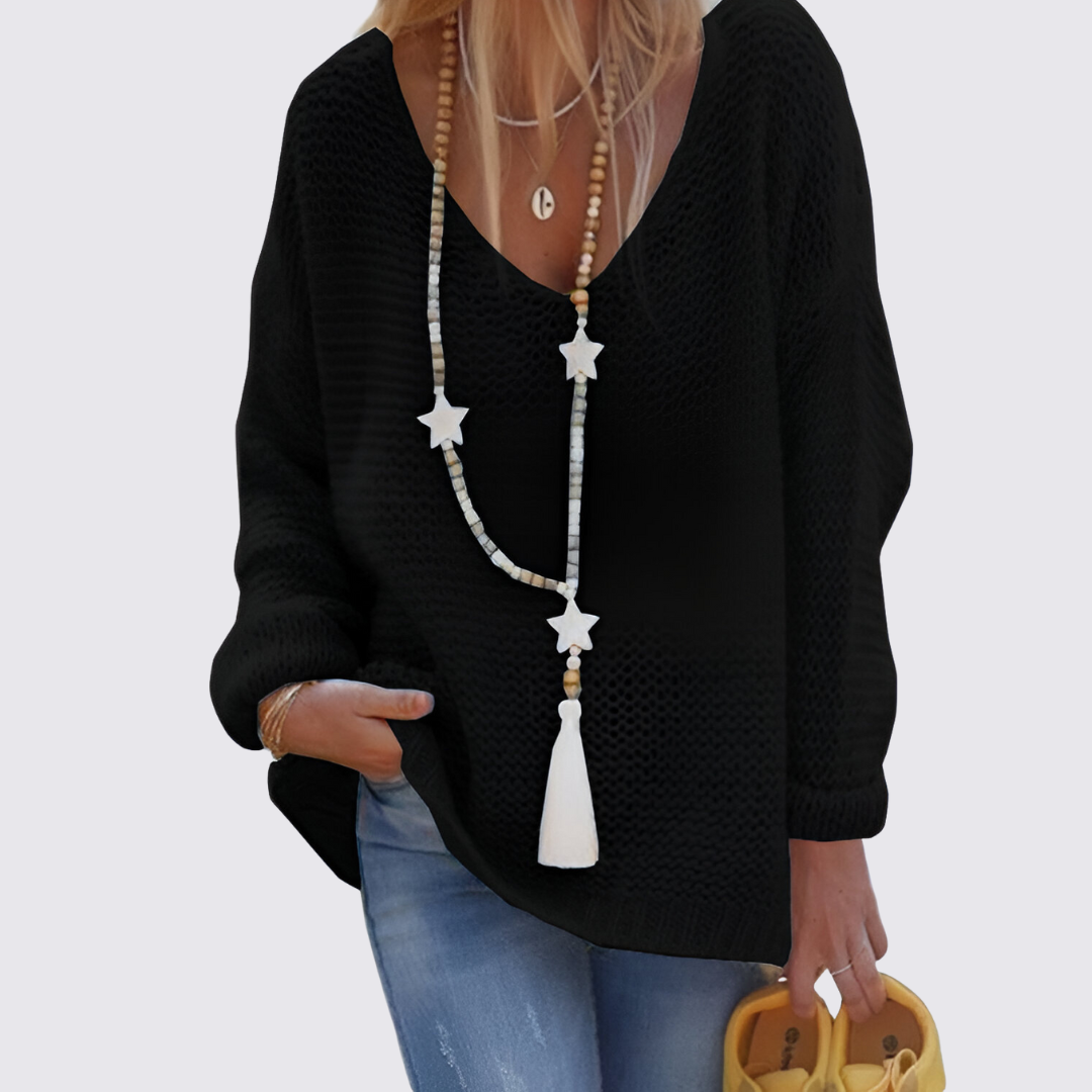 Damen Pullover mit V-Ausschnitt – Oversize Pullover – Grobstrick