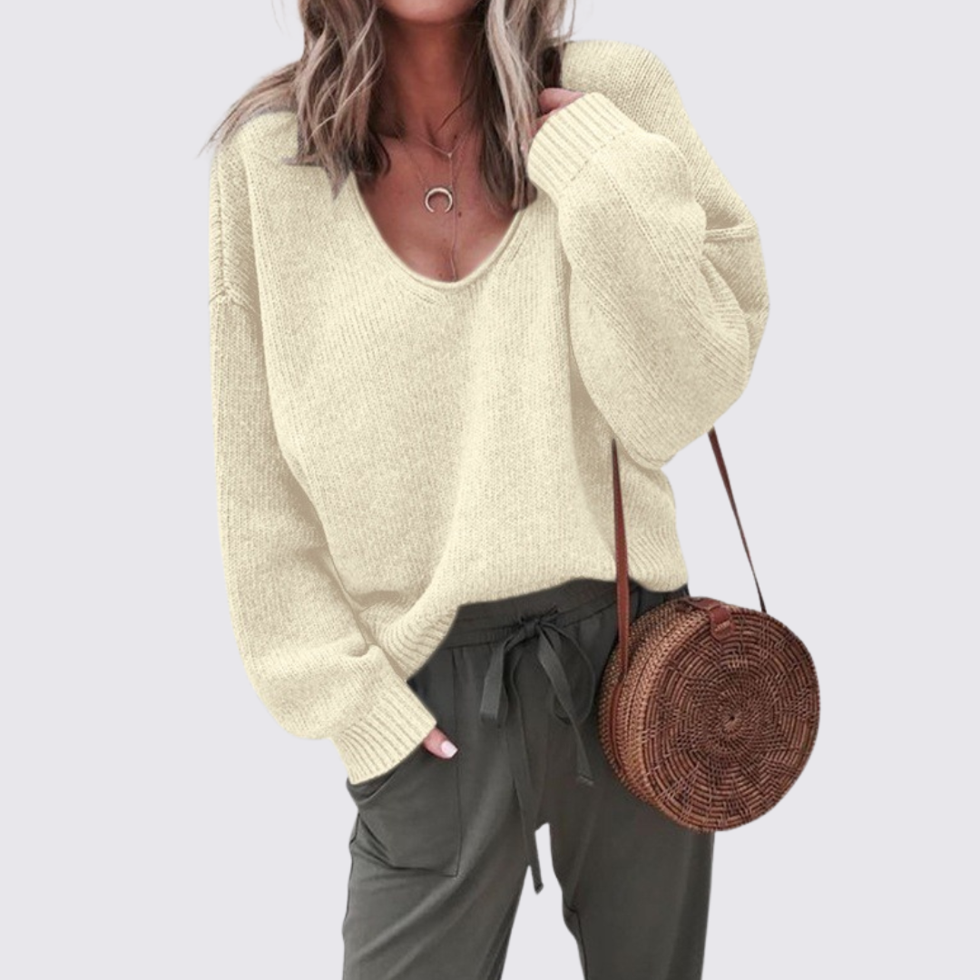 Damen Pullover mit V-Ausschnitt – Strick Pullover – Zopfmuster