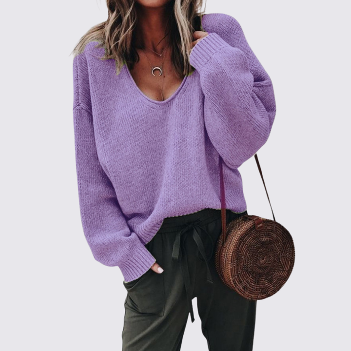 Damen Pullover mit V-Ausschnitt – Strick Pullover – Zopfmuster