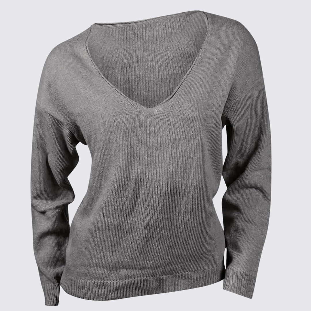 Damen Pullover mit V-Ausschnitt – Strick Pullover – Zopfmuster