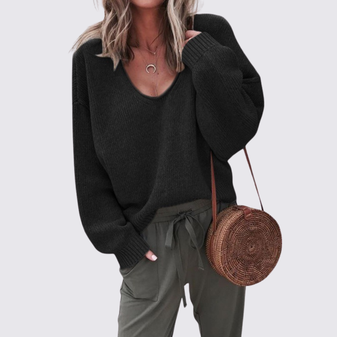 Damen Pullover mit V-Ausschnitt – Strick Pullover – Zopfmuster