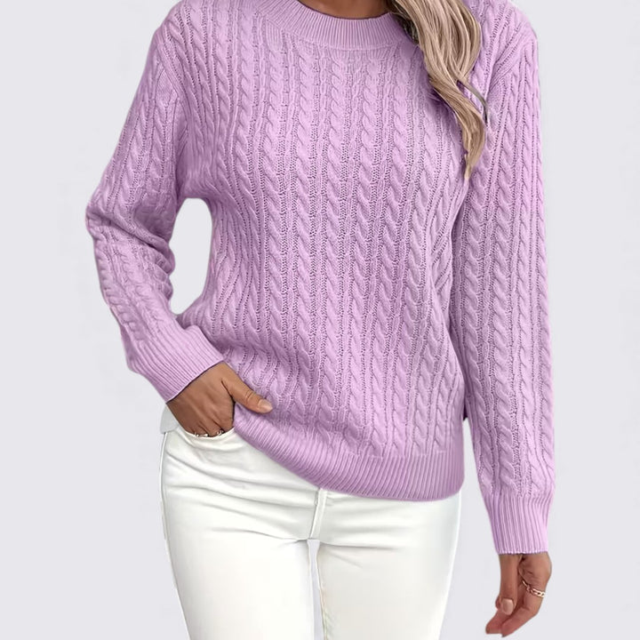 Damen Pullover mit Zopfmuster – Rundhals Pullover – Langarm