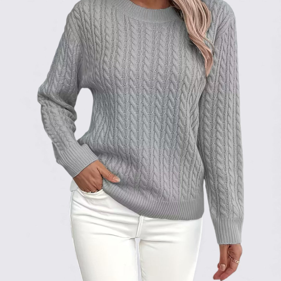 Damen Pullover mit Zopfmuster – Rundhals Pullover – Langarm
