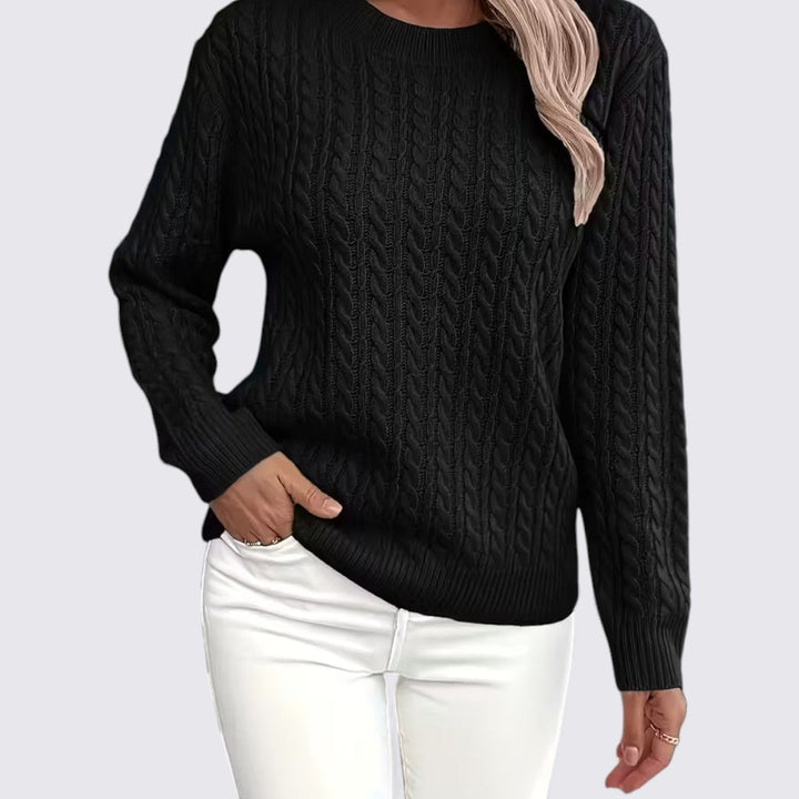 Damen Pullover mit Zopfmuster – Rundhals Pullover – Langarm