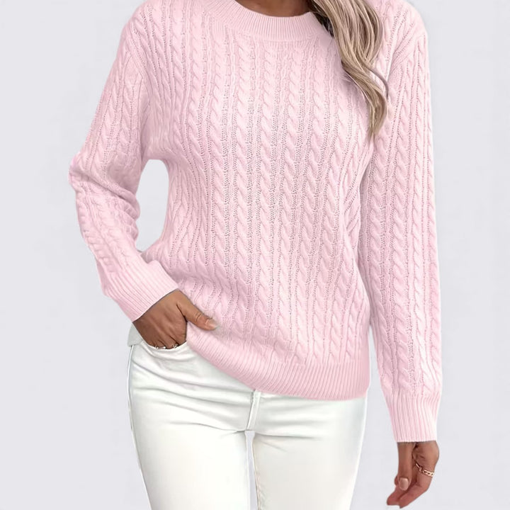 Damen Pullover mit Zopfmuster – Rundhals Pullover – Langarm
