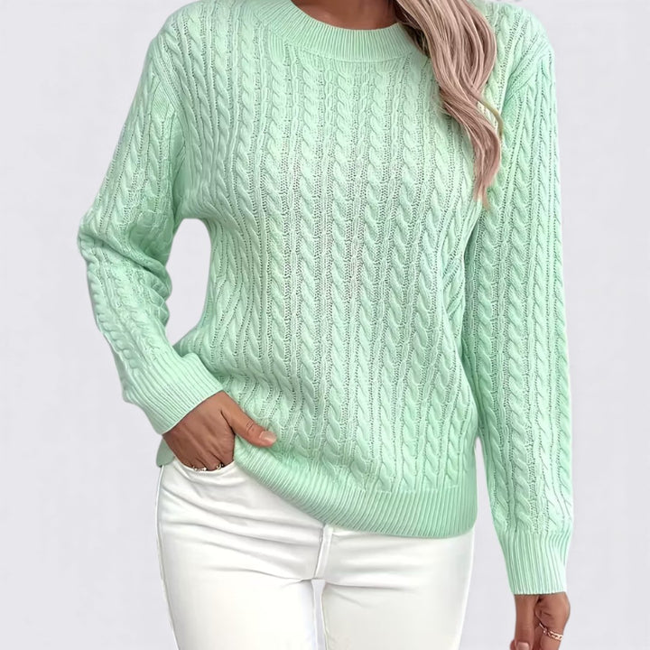 Damen Pullover mit Zopfmuster – Rundhals Pullover – Langarm