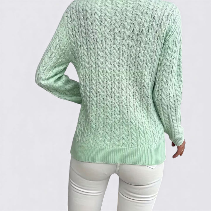 Damen Pullover mit Zopfmuster – Rundhals Pullover – Langarm