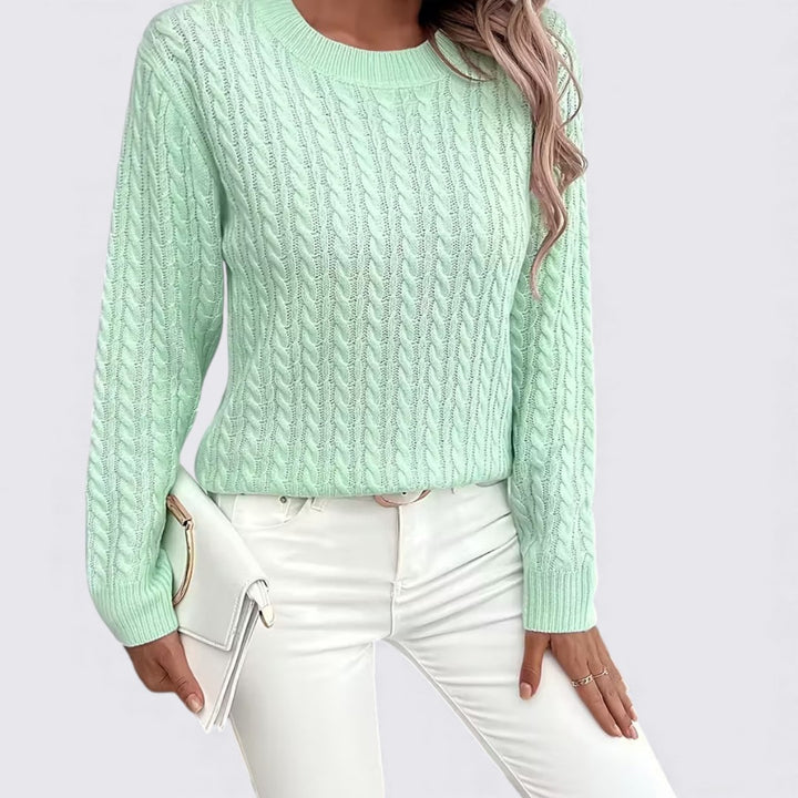 Damen Pullover mit Zopfmuster – Rundhals Pullover – Langarm