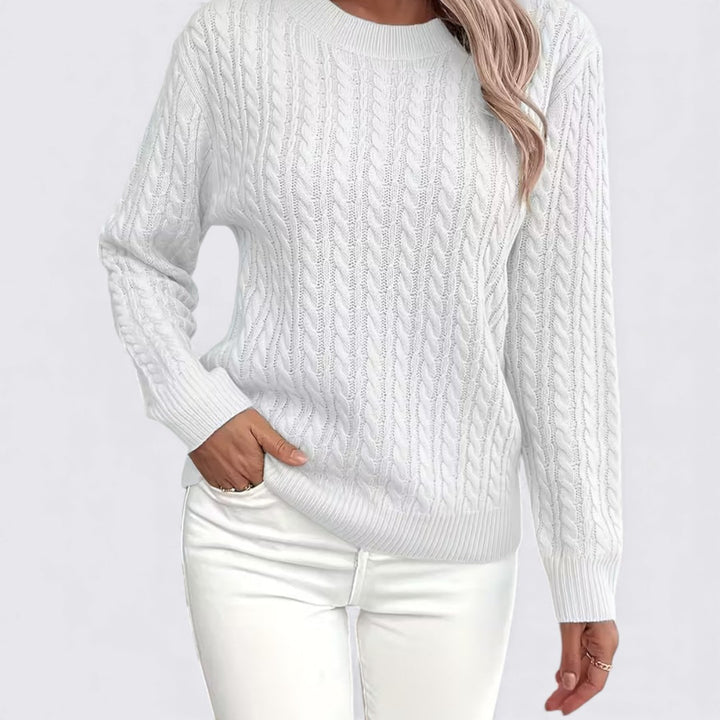 Damen Pullover mit Zopfmuster – Rundhals Pullover – Langarm