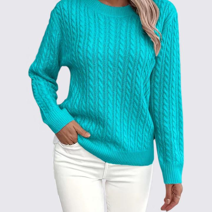 Damen Pullover mit Zopfmuster – Rundhals Pullover – Langarm