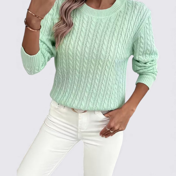 Damen Pullover mit Zopfmuster – Rundhals Pullover – Langarm