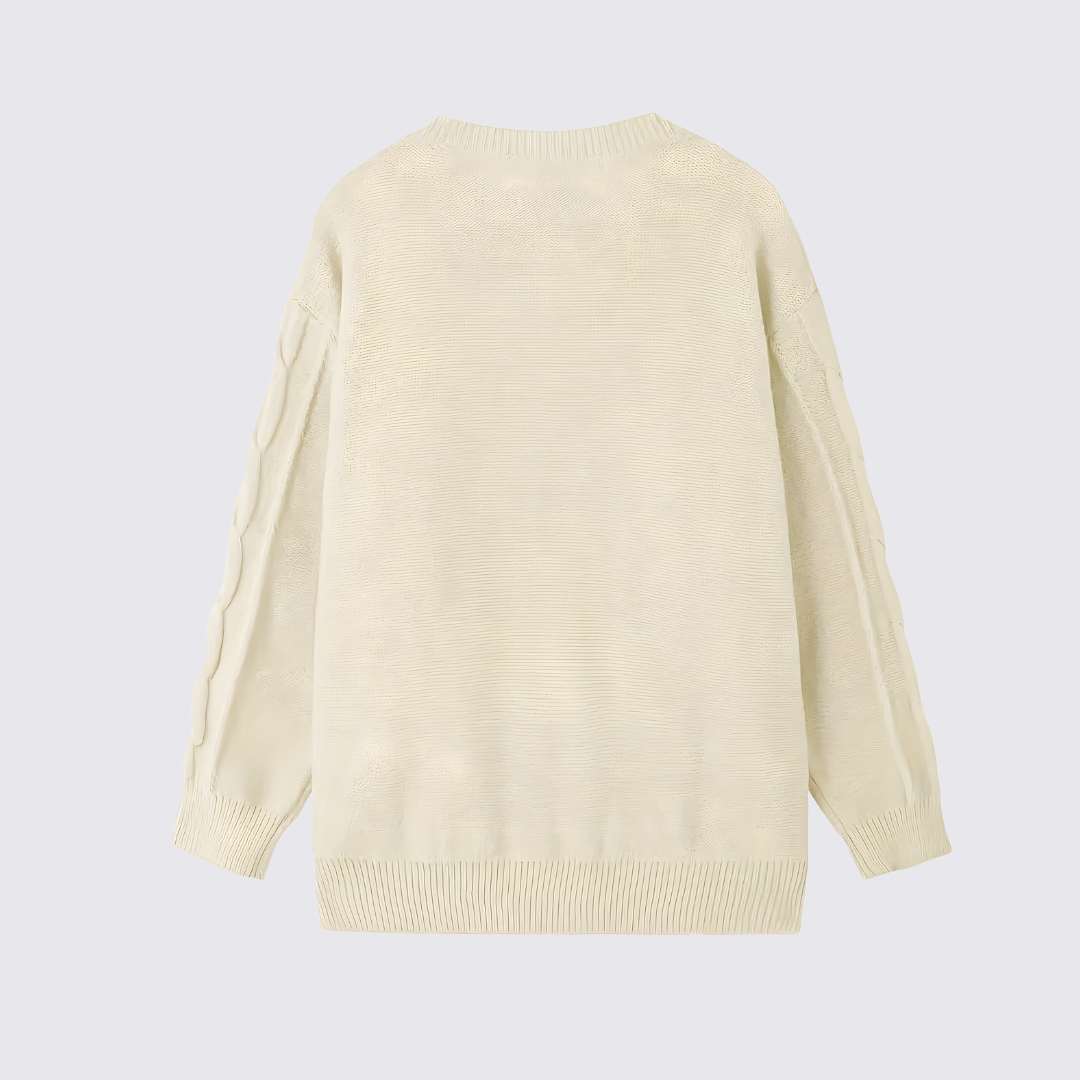 Damen Pullover mit Zopfmuster – Strick Pullover – Rundhalsausschnitt