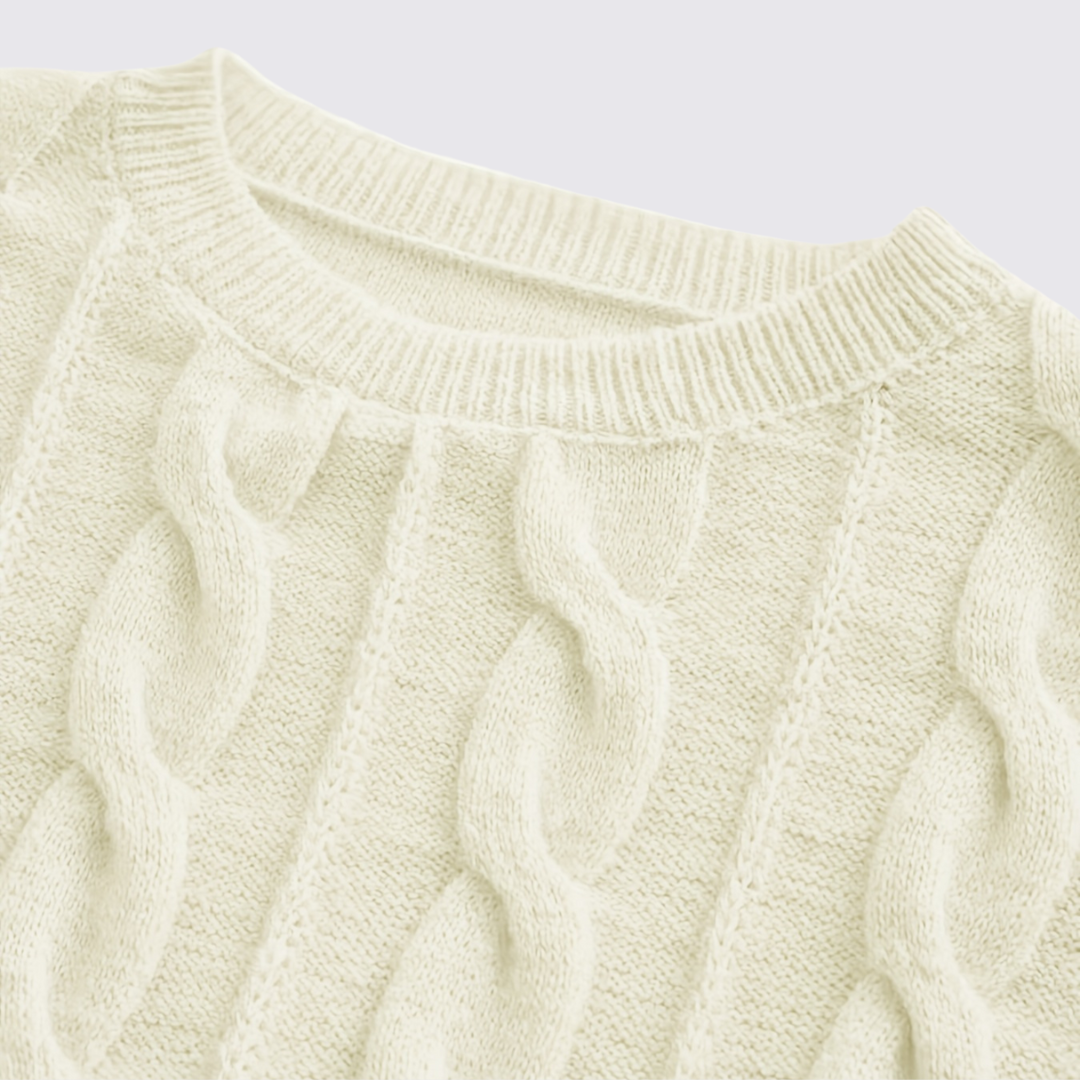 Damen Pullover mit Zopfmuster – Strick Pullover – Rundhalsausschnitt