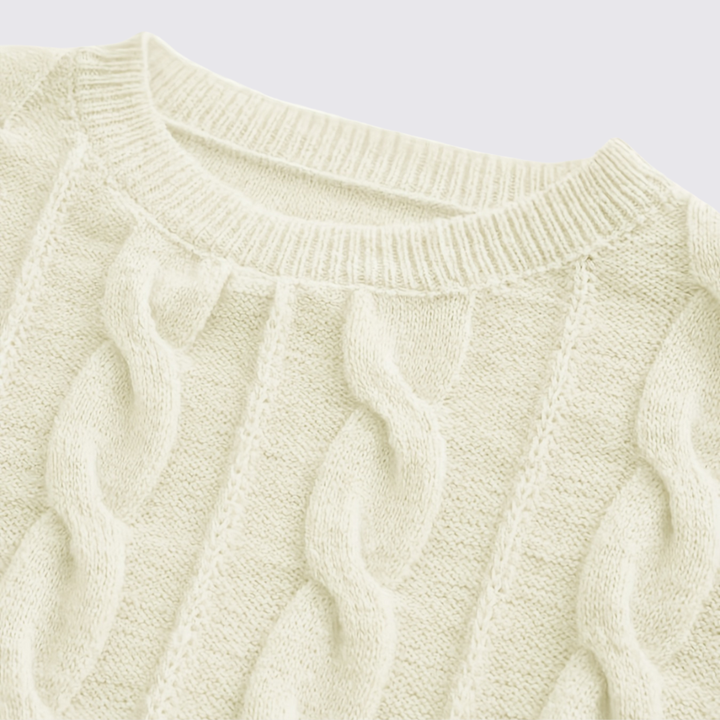 Damen Pullover mit Zopfmuster – Strick Pullover – Rundhalsausschnitt