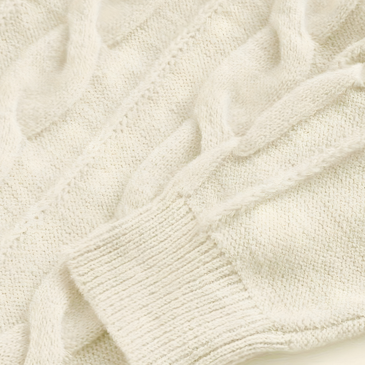 Damen Pullover mit Zopfmuster – Strick Pullover – Rundhalsausschnitt