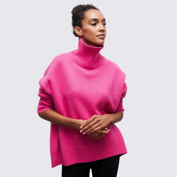 Damen Rollkragenpullover mit Geripptem Kragen - Oversize Pullover - Rollkragen