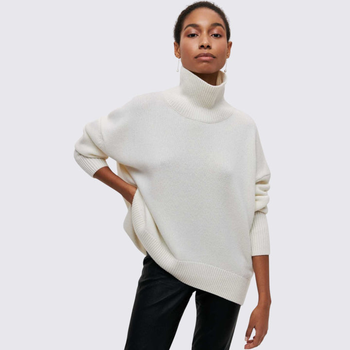 Damen Rollkragenpullover mit Geripptem Kragen - Oversize Pullover - Rollkragen
