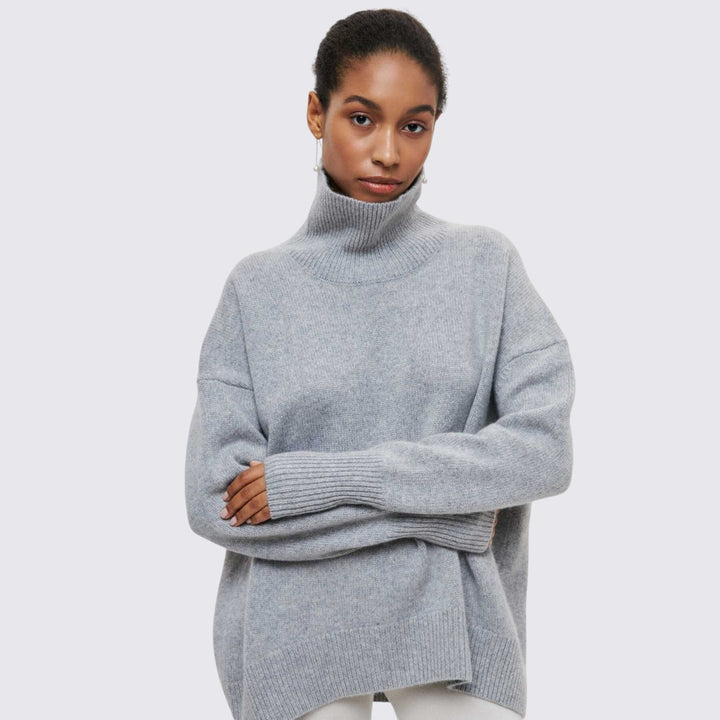 Damen Rollkragenpullover mit Geripptem Kragen - Oversize Pullover - Rollkragen