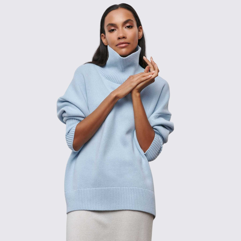 Damen Rollkragenpullover mit Geripptem Kragen - Oversize Pullover - Rollkragen